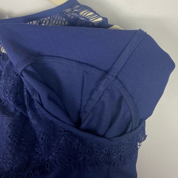 Charming Charlie Navy Blue Jumpsuit Lace Fringe Tie Waist Boho Size S Bohemian - Picture 11 of 13